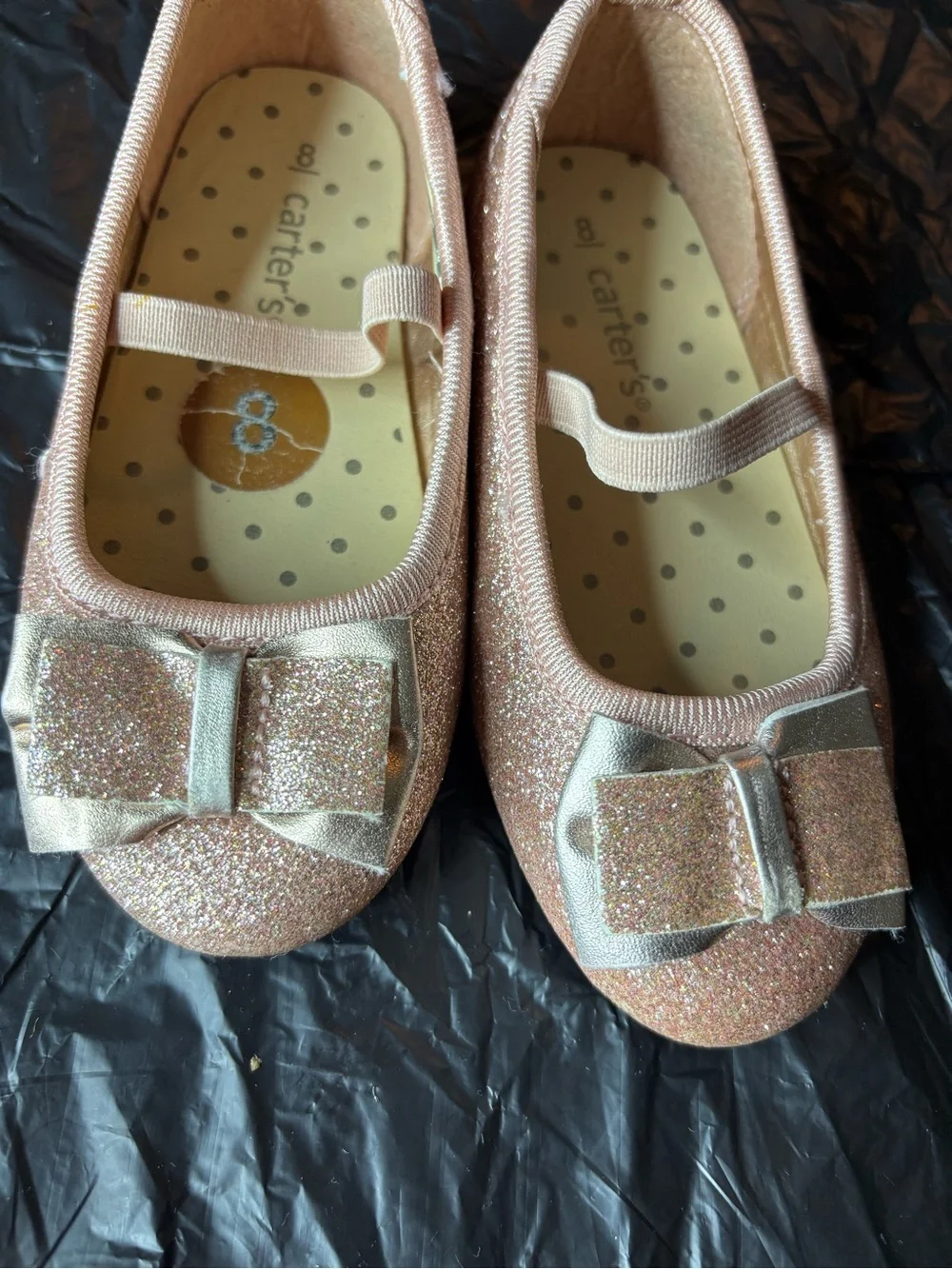 Carter's Rose Gold Glitter Bow Mary Jane Shoes Size 8 Event Sparkle Formal